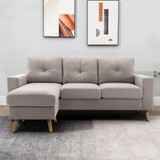 Ugaona sofa s promjenjivim šezlongom, tkanina u izgledu lana, svijetlosiva