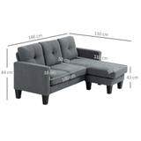 Ugaona sofa L-oblika 186 × 130 × 84 cm, tamnosiva