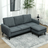 Ugaona sofa s tabureom, 3 sjedišta, tkanina kord, tamnosiva