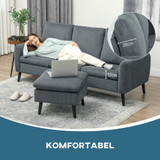 Ugaona sofa s tabureom, 3 sjedišta, tkanina kord, tamnosiva