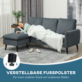 Ugaona sofa s tabureom, 3 sjedišta, tkanina kord, tamnosiva