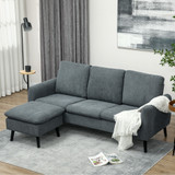 Ugaona sofa s tabureom, 3 sjedišta, tkanina kord, tamnosiva