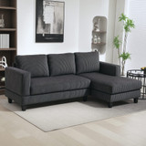 Ugaona sofa u obliku slova L s ležajem, rebrasta tkanina, tamnosiva
