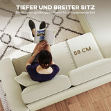 Ugaona sofa s ležajem za tri osobe, rebrasta tkanina, krem bijela