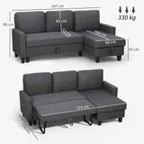 Ugaona sofa na razvlačenje s prostorom za odlaganje, tamnosiva