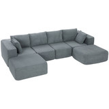 Modularna ugaona sofa s 2 tabureta, baršunasta tkanina, tamnosiva