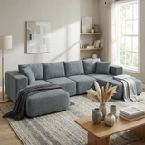 Modularna ugaona sofa s 2 tabureta, baršunasta tkanina, tamnosiva