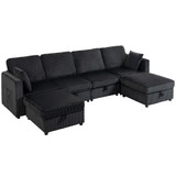 Ugaona sofa s 2 tabureta i prostorom za odlaganje, tamnosiva