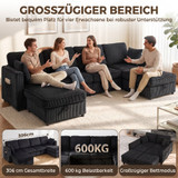 Ugaona sofa s 2 tabureta i prostorom za odlaganje, tamnosiva