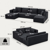 Modularna U-sofa na razvlačenje s 2 šezlonga, tamnosiva