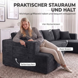 Modularna U-sofa na razvlačenje s 2 šezlonga, tamnosiva