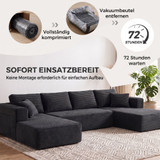 Modularna U-sofa na razvlačenje s 2 šezlonga, tamnosiva