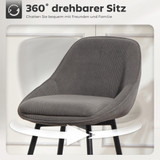 Set od 2 barske stolice, okretne 360°, rebrasta tkanina, siva