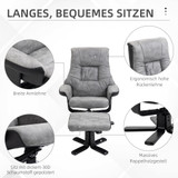 Fotelja s tabureom za noge, okretna 360°, nagib do 135°, siva