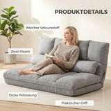Podna sofa s podesivim naslonom i funkcijom ležanja, siva