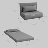 Sofa na razvlačenje za jednu osobu s podesivim naslonom, siva
