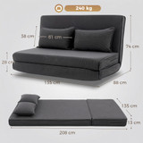 Podna sofa na rasklapanje s podesivim naslonom, tamnosiva
