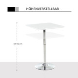 Barski stol podesive visine 60 × 60 × 71–92 cm, bijeli