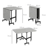 Sklopivi trpezarijski stol na točkićima 120 × 80 × 73 cm, siva