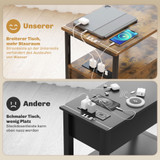 Pomoćni stol s utičnicama, USB-om i 2 ladice 55 × 35 × 58,5 cm, smeđi