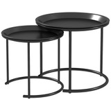 Set od 2 pomoćna stola na uvlačenje Ø 43 cm i Ø 35 cm, crni