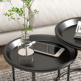 Set od 2 pomoćna stola na uvlačenje Ø 43 cm i Ø 35 cm, crni