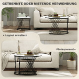 Set od 2 okrugla klub stola 70 × 70 × 46,5 cm, mramorni izgled, bijeli