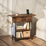 Pomoćni stolić s utičnicama i USB priključcima 60 × 29,8 × 58,5 cm, rustik smeđi