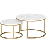 Set od 2 okrugla klub stola, mramorni dekor, 78,5 × 78,5 × 46,5 cm, bijeli