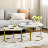 Set od 2 pomoćna stola Ø 74 i Ø 59 cm, mramorni dekor, zlatni okvir