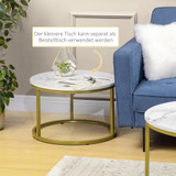 Set od 2 pomoćna stola Ø 74 i Ø 59 cm, mramorni dekor, zlatni okvir