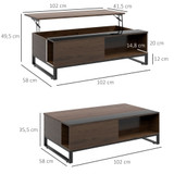 Klub stol s podiznom pločom i skrivenim pretincem 102 × 58 × 35,5 cm, orah/crna