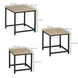 Set od 3 pomoćna stola 45 × 45 × 44 cm, industrijski dizajn, boja drveta