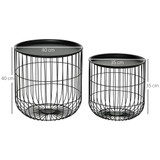Set od 2 pomoćna stola s prostorom za odlaganje Ø 40 i Ø 35 cm, crni