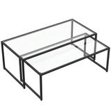 Set od 2 klub stola sa staklenom pločom 119 × 56 × 44,5 cm, crni