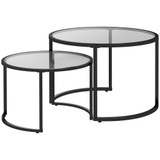 Set od 2 klub stola na slaganje sa staklenom pločom Ø 70 × 47,5 cm, crni