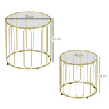 Set od 2 klub stola Ø 50 i Ø 40 cm, staklo i metal, zlatna