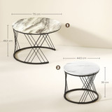 Set od 2 okrugla klub stola 70 × 70 × 46,5 cm, izgled mramora, sivo-bijeli