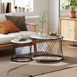 Set od 2 okrugla klub stola 70 × 70 × 46,5 cm, izgled mramora, sivo-bijeli