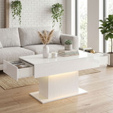 Klub stol s LED osvjetljenjem i 2 ladice 108 × 48 × 55 cm, bijeli sjajni