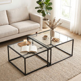 Set klub stolova 2 komada 75 × 75 × 42 cm, kaljeno staklo, crni