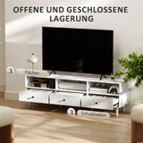 TV komoda s 3 otvorena pretinca i 3 ladice 140 × 34 × 45 cm, bijela