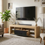 TV komoda za televizor do 65 inča s staklenim policama 140 × 40 × 45 cm, hrast