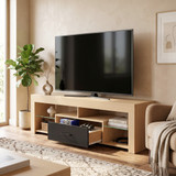 TV komoda za televizor do 65 inča s staklenim policama 140 × 40 × 45 cm, hrast