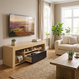TV komoda za televizor do 65 inča s staklenim policama 140 × 40 × 45 cm, hrast