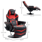 Gaming fotelja s masažom i osloncem za noge, vještačka koža, crvena