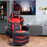 Gaming fotelja s masažom i osloncem za noge, vještačka koža, crvena
