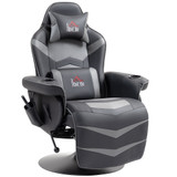 Gaming fotelja s masažom, nagibnim naslonom i osloncem za noge, siva