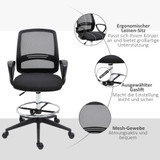 Ergonomska kancelarijska stolica s mrežastim naslonom i osloncem za noge, crna