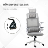 Kancelarijska stolica s visokim naslonom i podesivim naslonom za glavu, siva